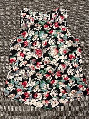 BCBGMaxAzria Black Floral Sleeveless Top with Red, White & Green Accents